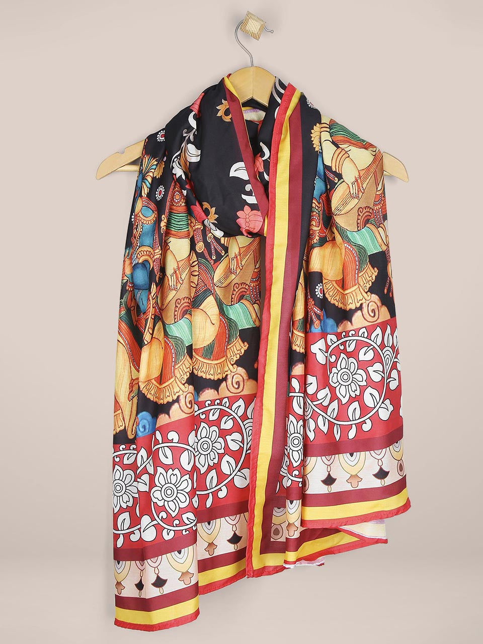 Multicoloured Printed Cotton Satin Dupatta freeshipping - Dupatta Bazaar