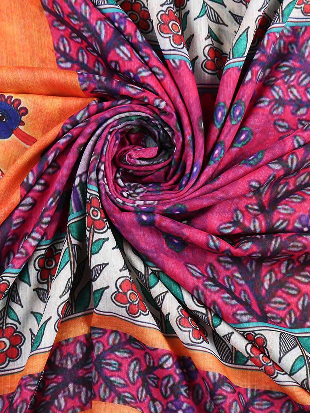 Multicoloured Digitally Printed Cotton Satin Dupatta freeshipping - Dupatta Bazaar