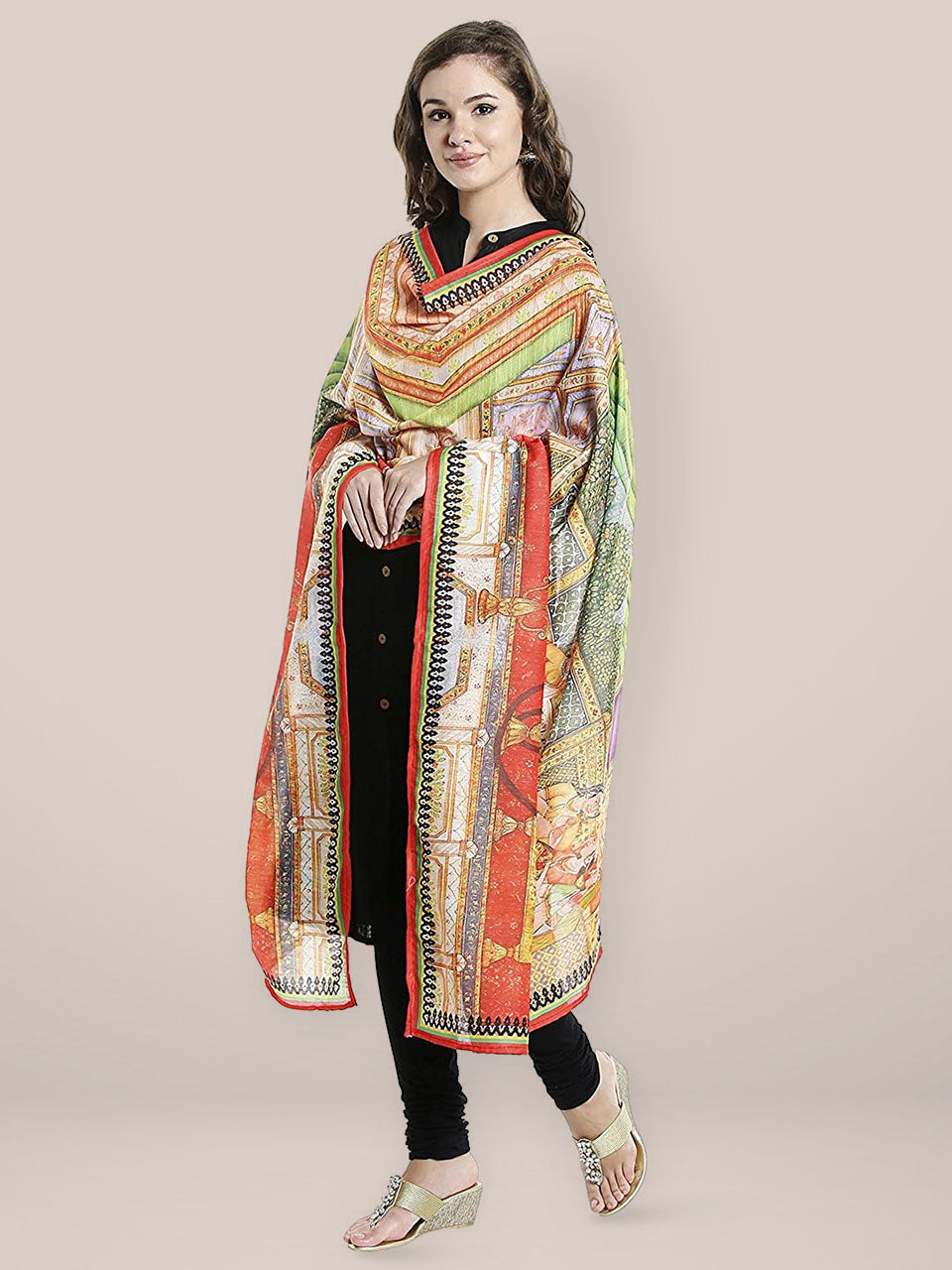 Multicoloured Digital Printed Cotton Satin Dupatta freeshipping - Dupatta Bazaar