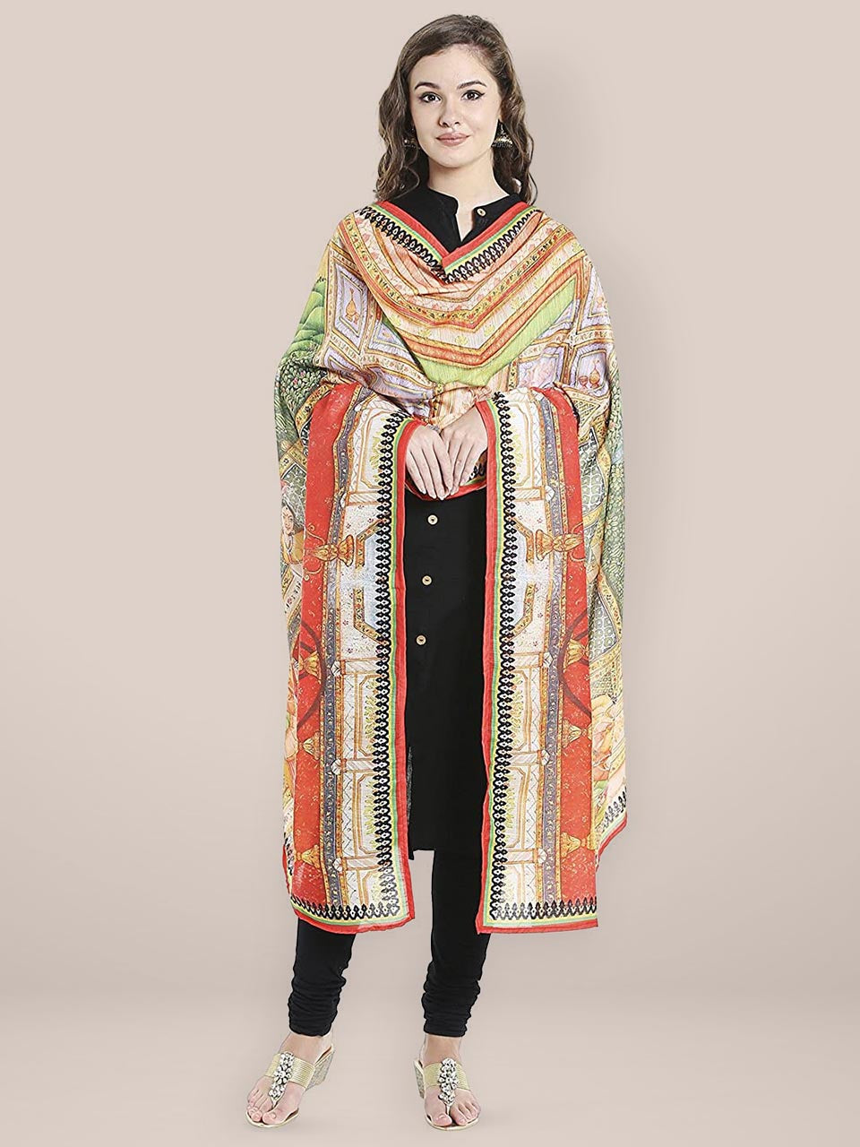 Multicoloured Digital Printed Cotton Satin Dupatta freeshipping - Dupatta Bazaar
