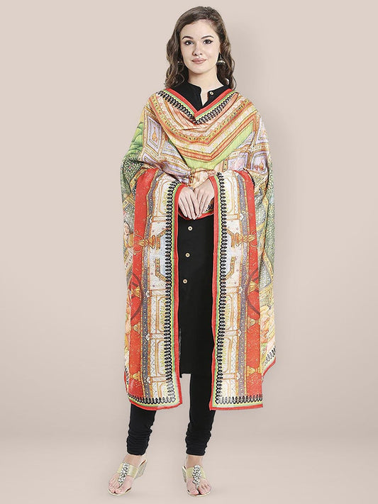 Multicoloured Digital Printed Cotton Satin Dupatta freeshipping - Dupatta Bazaar