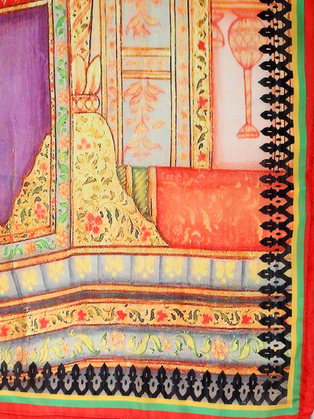 Multicoloured Digital Printed Cotton Satin Dupatta freeshipping - Dupatta Bazaar