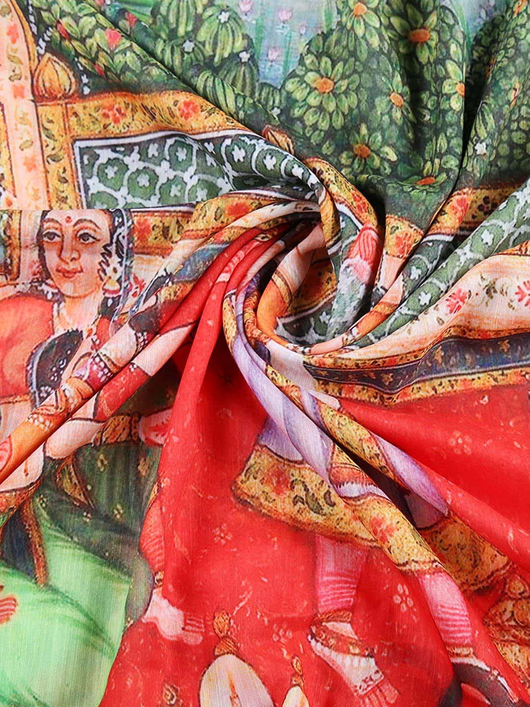 Multicoloured Digital Printed Cotton Satin Dupatta freeshipping - Dupatta Bazaar