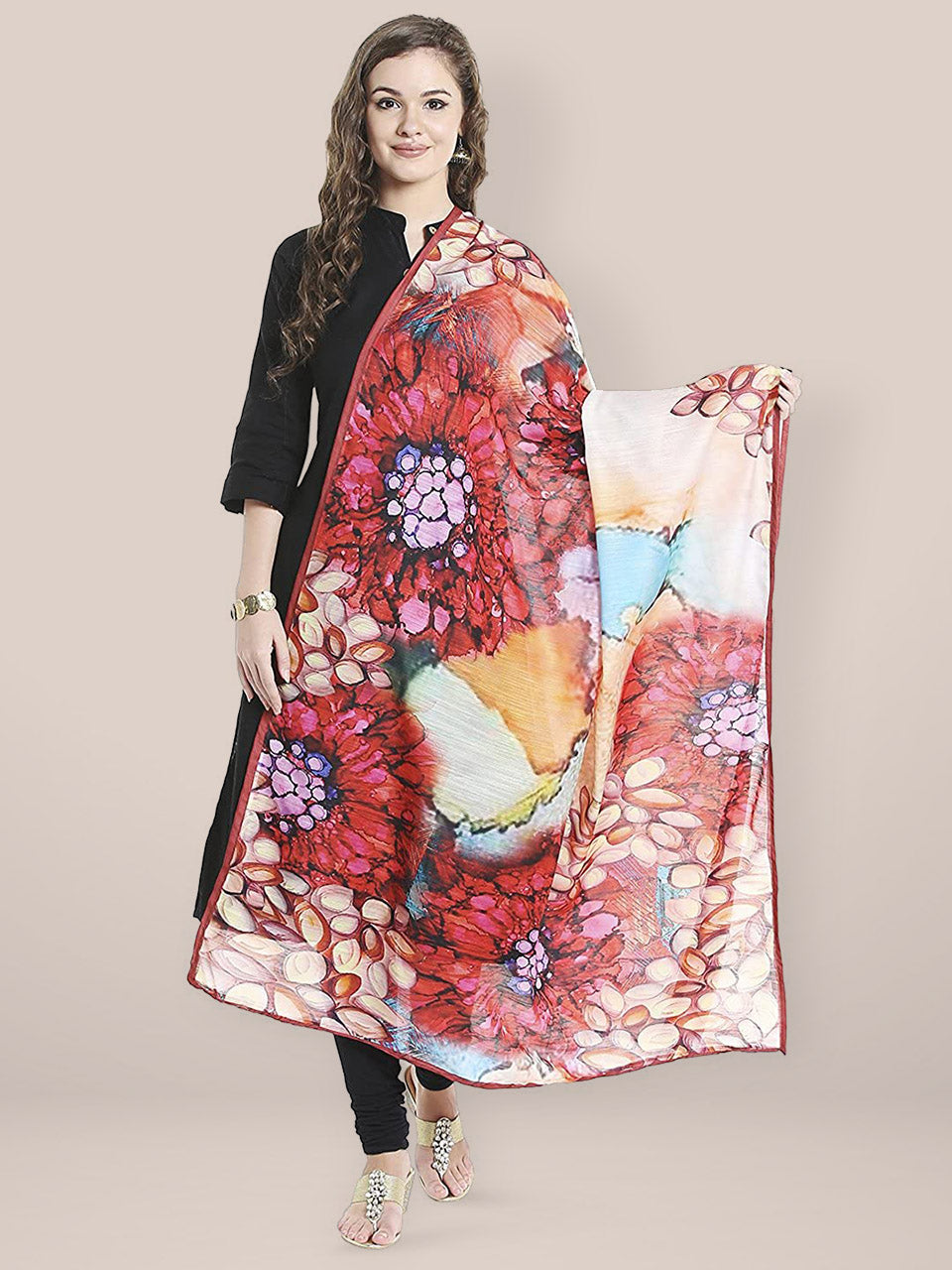 Multicoloured Digitally Printed Cotton Satin Dupatta freeshipping - Dupatta Bazaar