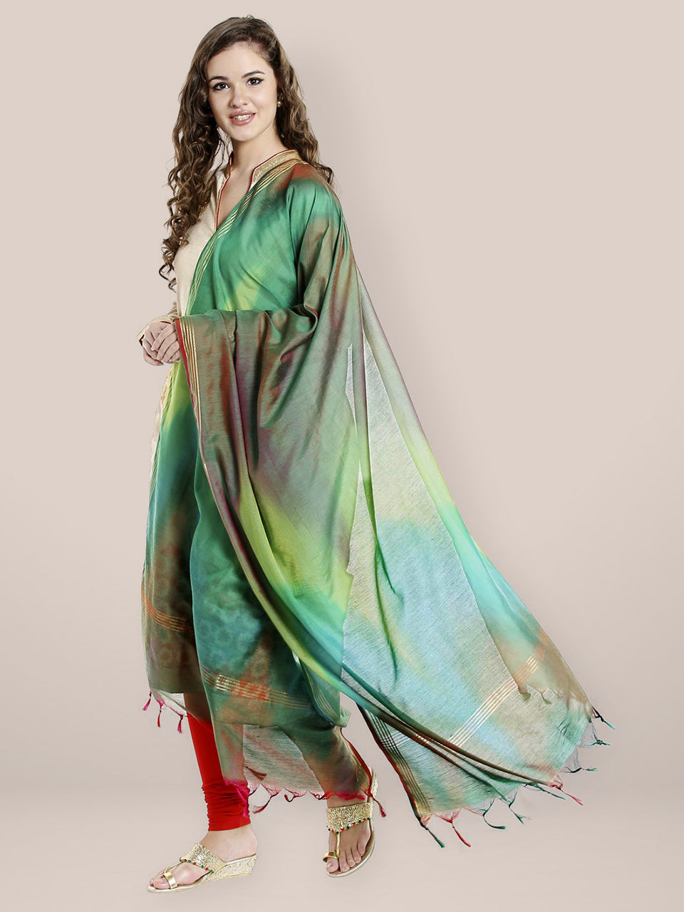 Green Shaded Silk Dupatta freeshipping - Dupatta Bazaar