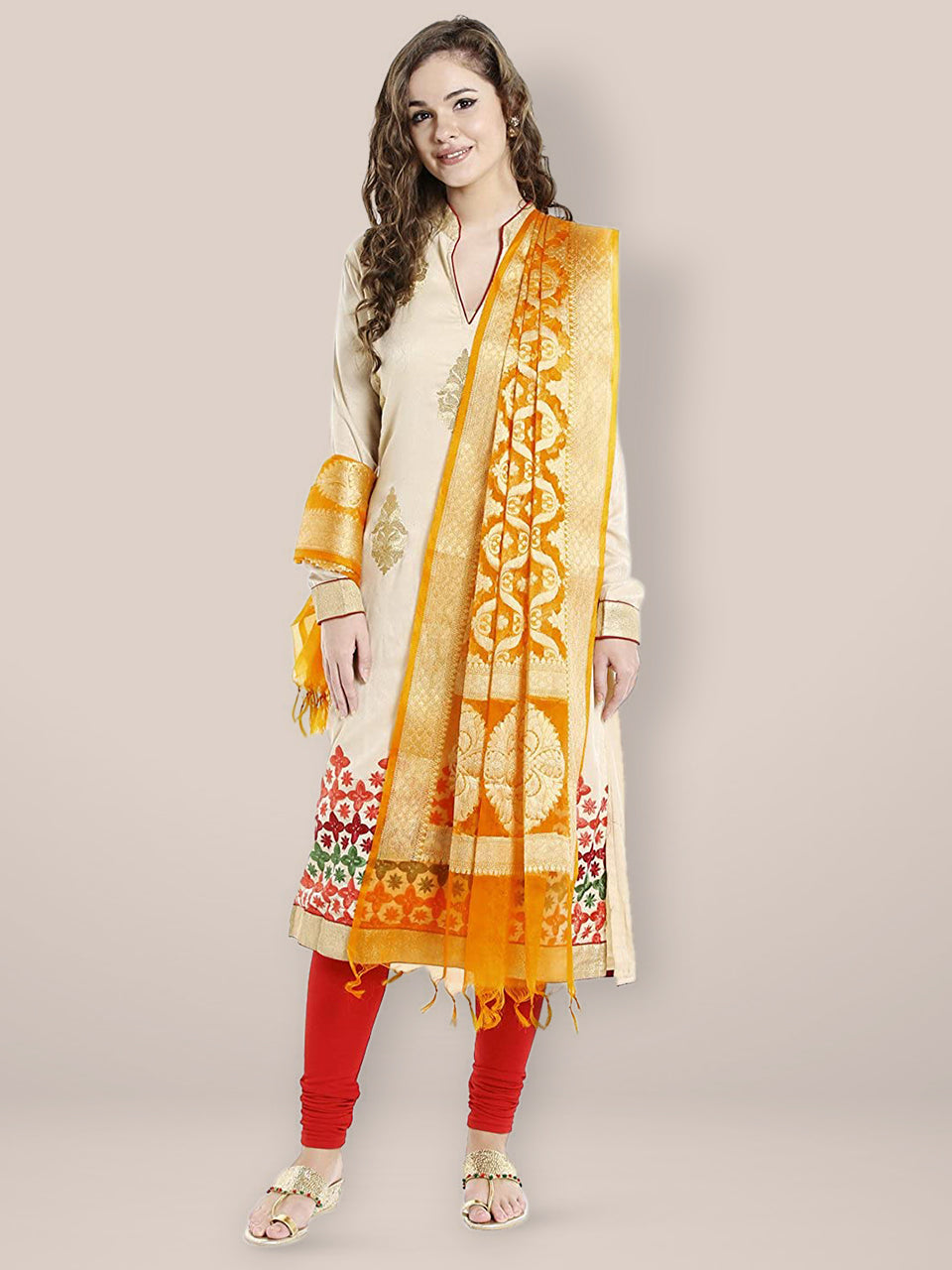 Orange & Gold Woven Banarasi Dupatta freeshipping - Dupatta Bazaar