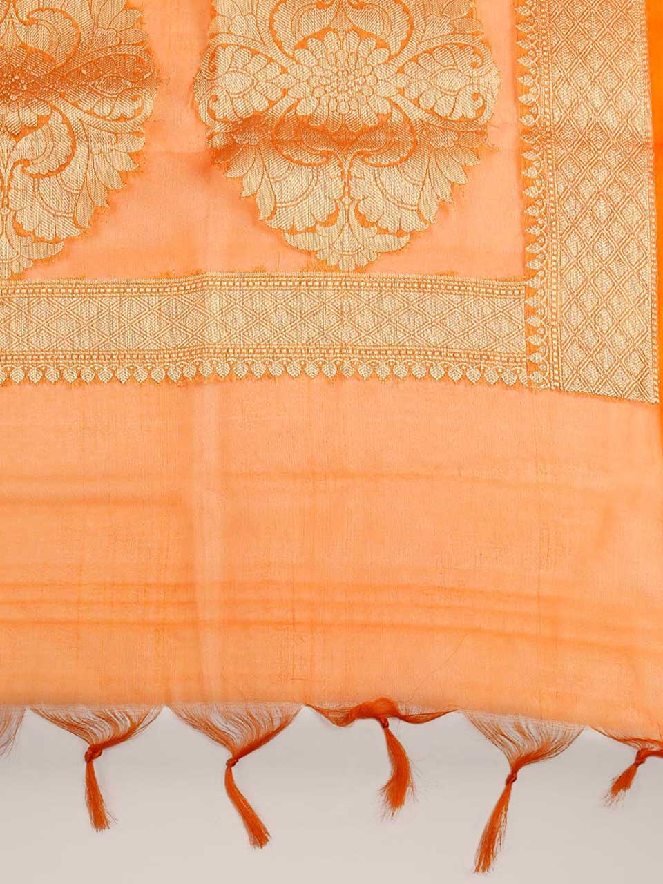 Orange & Gold Woven Banarasi Dupatta freeshipping - Dupatta Bazaar