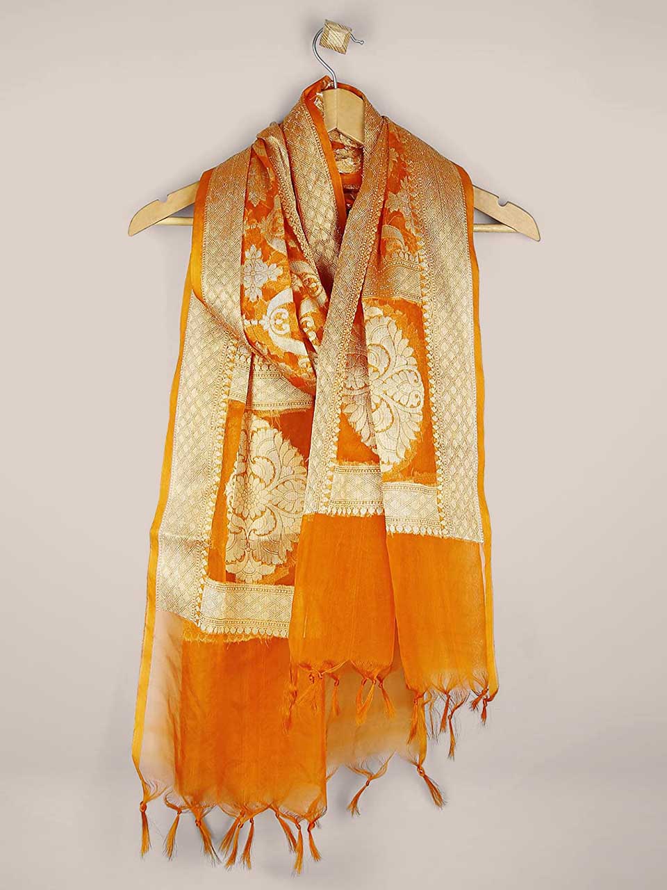 Orange & Gold Woven Banarasi Dupatta freeshipping - Dupatta Bazaar