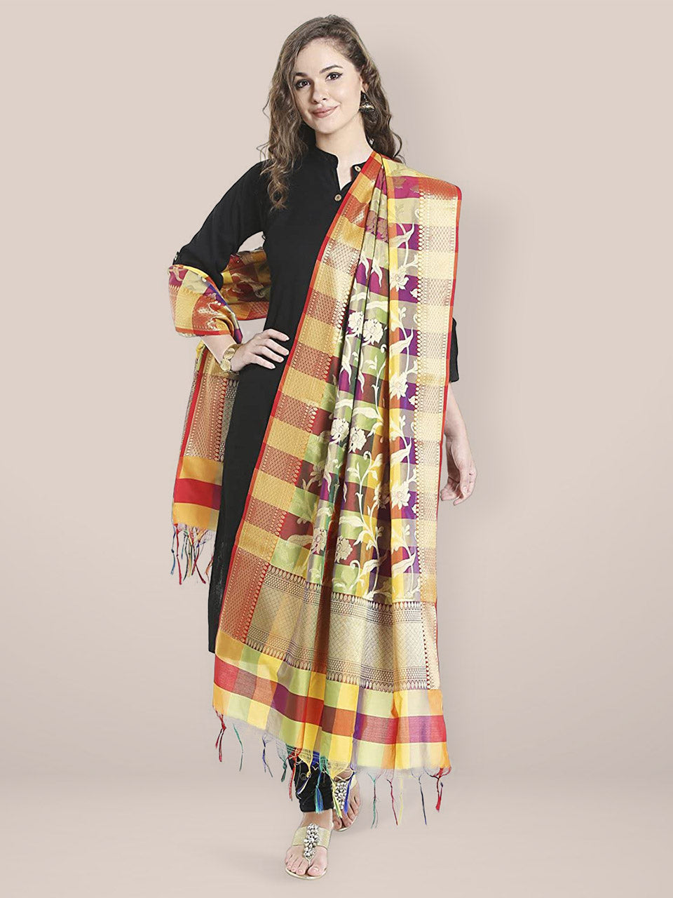 Multicoloured Woven Banarasi Dupatta freeshipping - Dupatta Bazaar