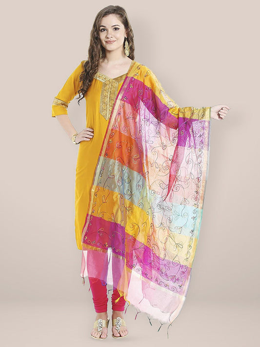 Multicoloured Checkered Embroidery Dupatta freeshipping - Dupatta Bazaar