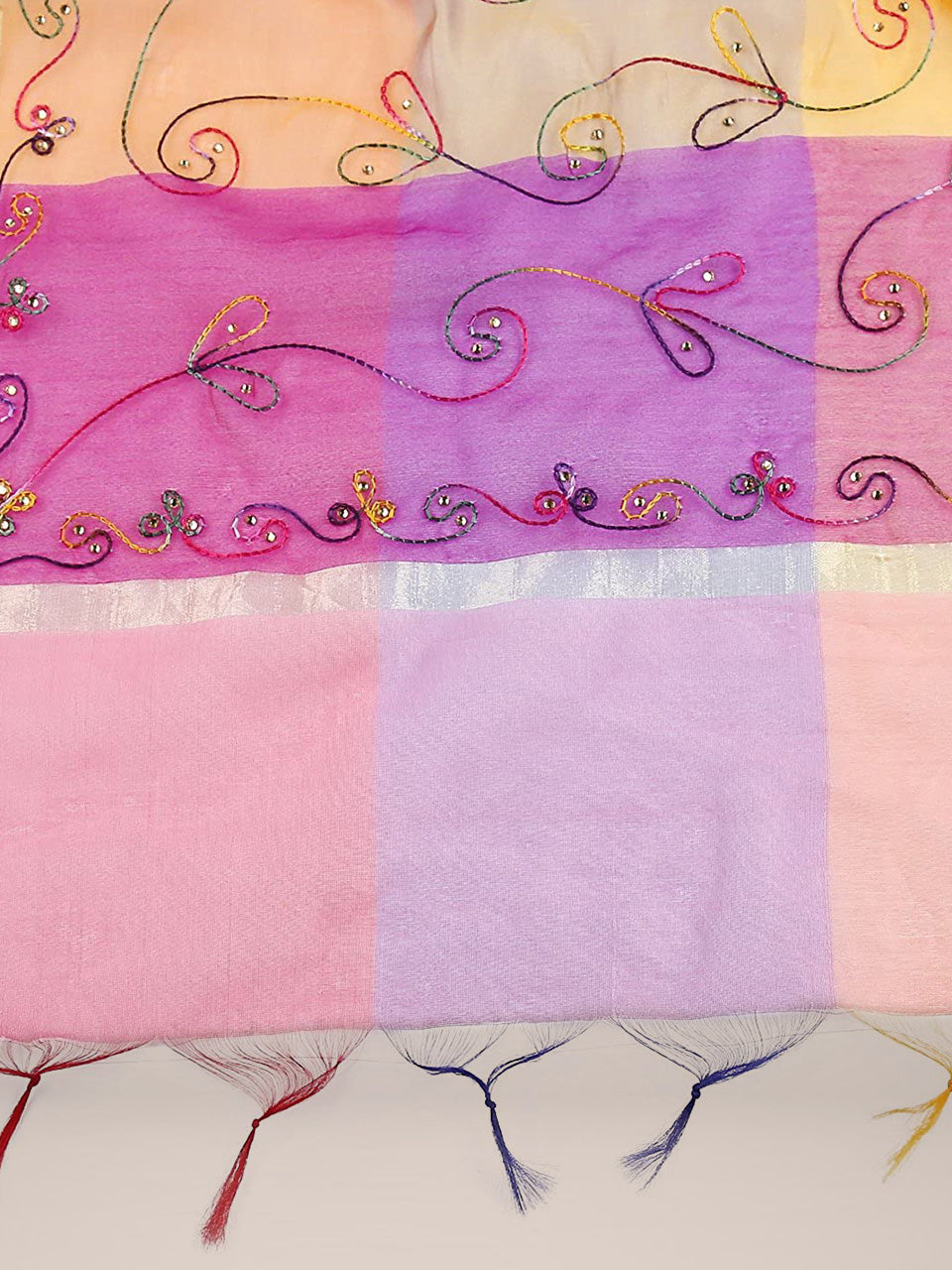 Multicoloured Checkered Embroidery Dupatta freeshipping - Dupatta Bazaar