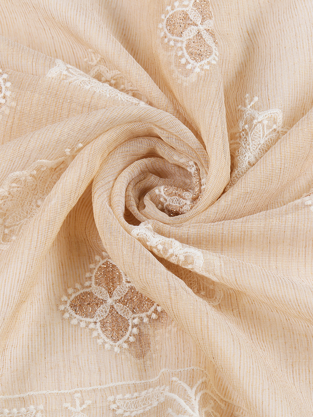 Dupatta Bazaar Woman's Ivory Dupatta with Lucknowi Embroidery. - Dupatta Bazaar