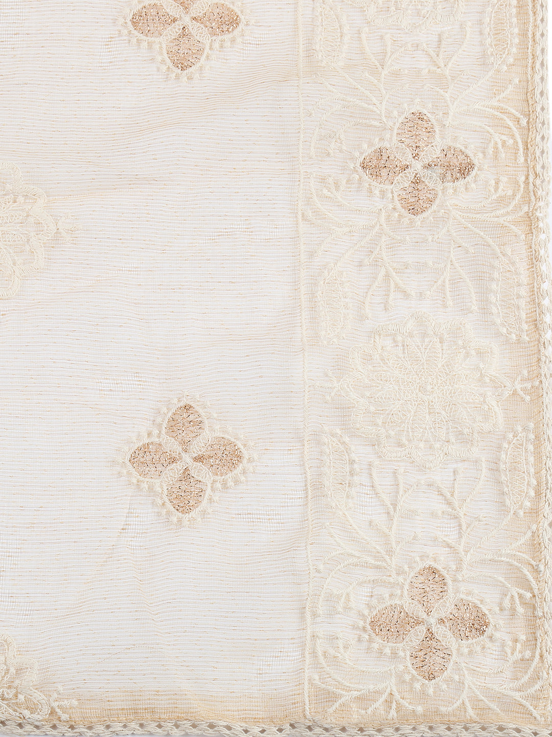 Dupatta Bazaar Woman's Ivory Dupatta with Lucknowi Embroidery. - Dupatta Bazaar