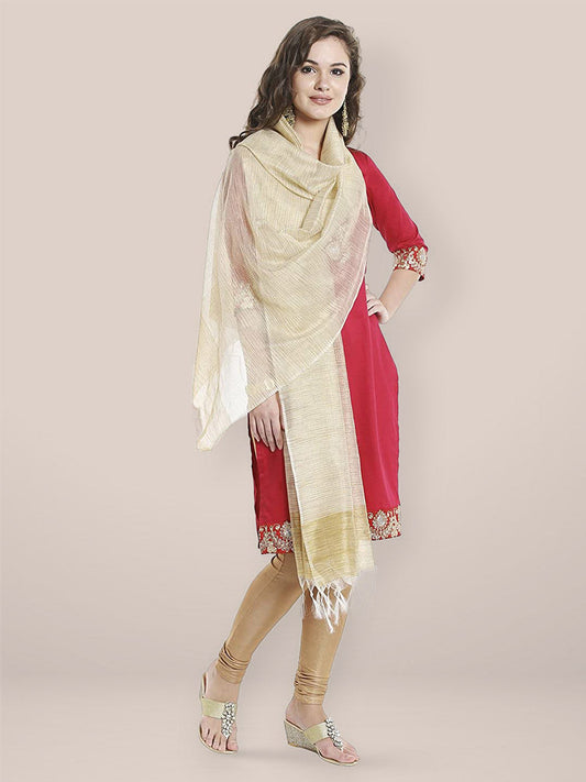 Beige & Gold Woven Cotton Blend Dupatta freeshipping - Dupatta Bazaar