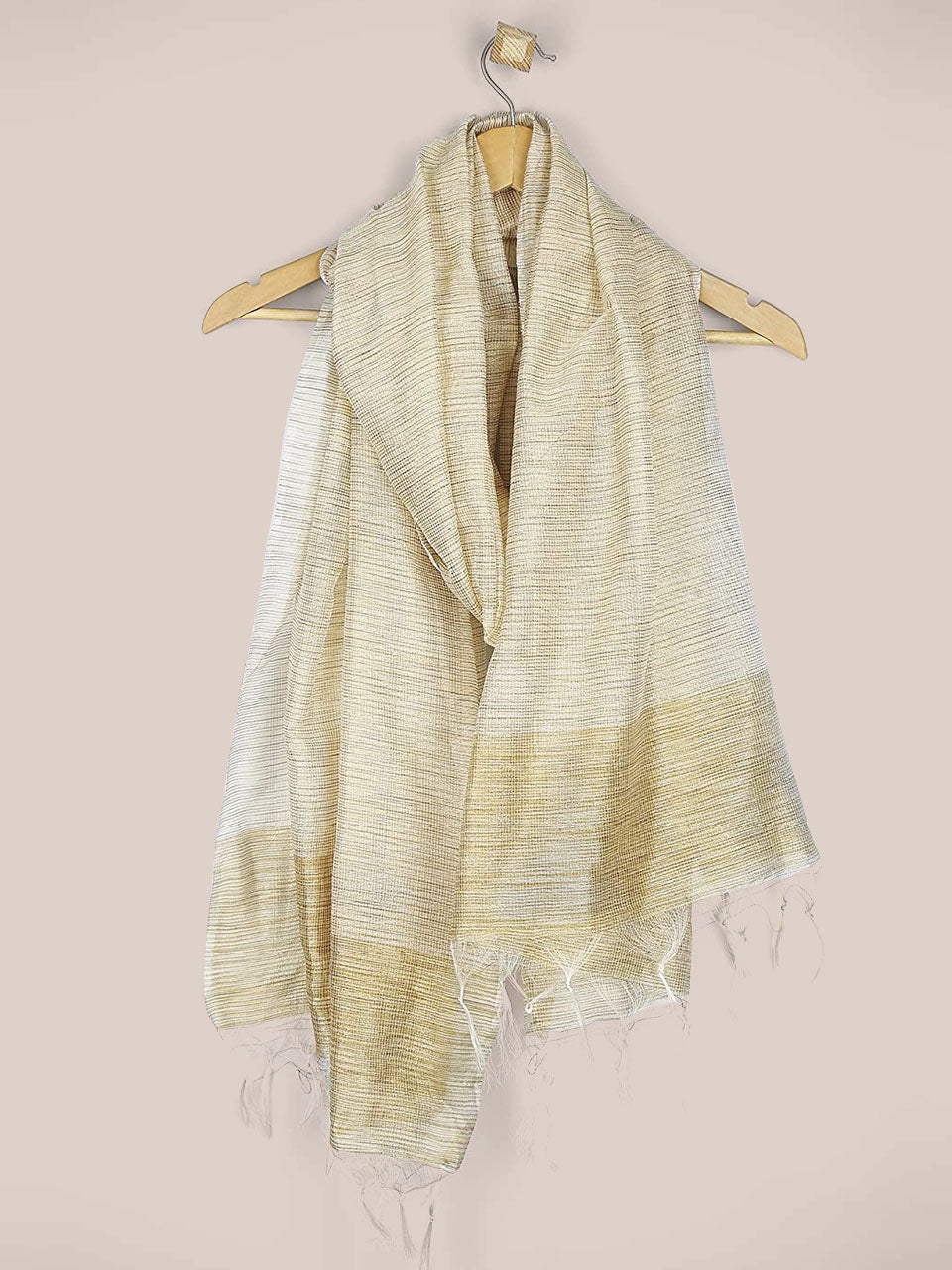 Beige & Gold Woven Cotton Blend Dupatta freeshipping - Dupatta Bazaar