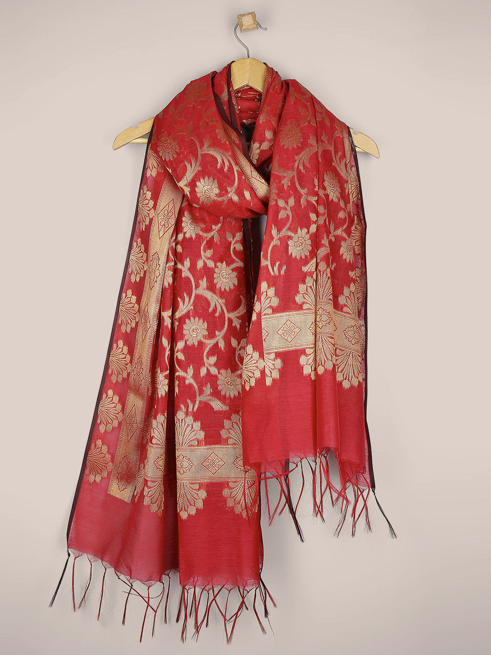 Red & Gold Banarasi Silk Dupatta freeshipping - Dupatta Bazaar
