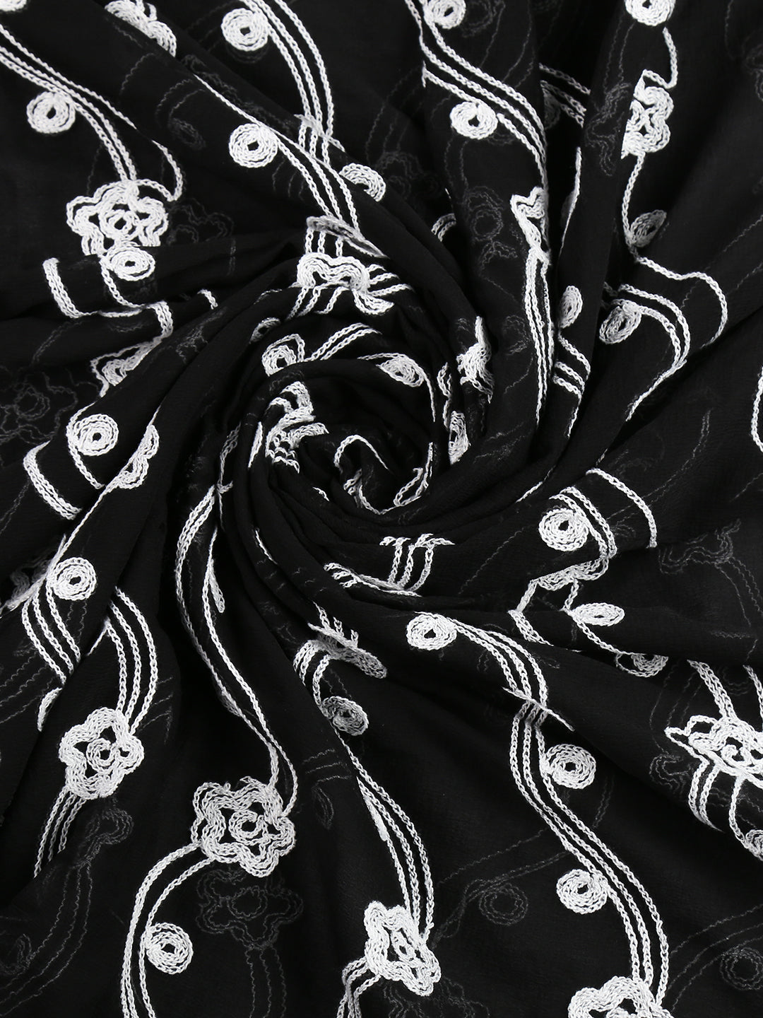 Dupatta Bazaar Woman's Black and White Embrodiered Chiffon dupatta - Dupatta Bazaar
