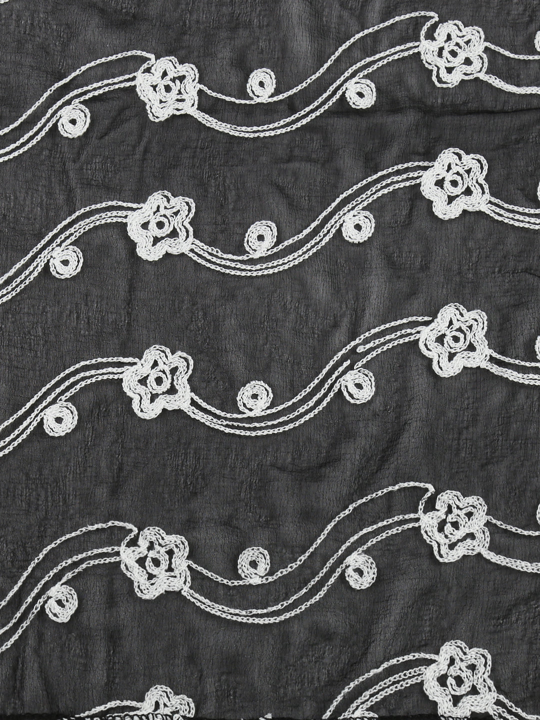 Dupatta Bazaar Woman's Black and White Embrodiered Chiffon dupatta - Dupatta Bazaar