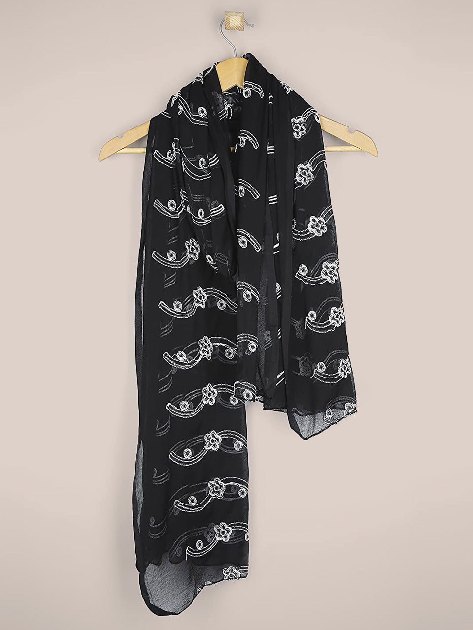 Black and White Embrodiered Chiffon dupatta freeshipping - Dupatta Bazaar