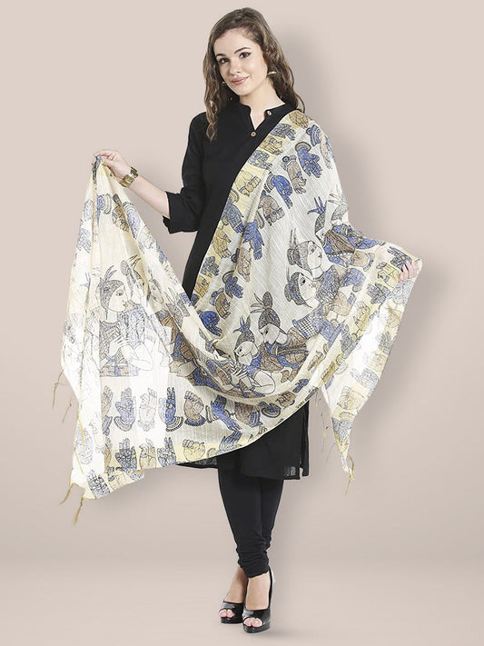 Beige & Blue Printed Dupatta freeshipping - Dupatta Bazaar