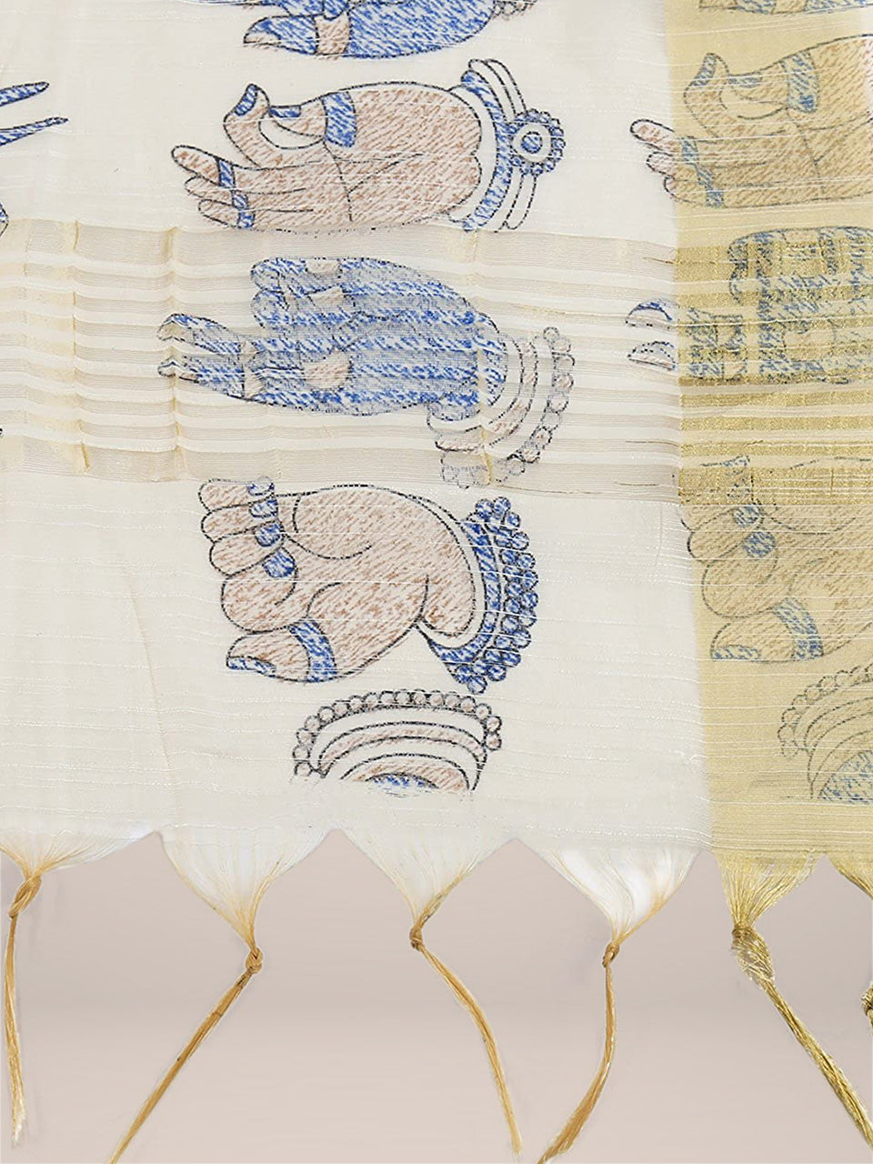 Beige & Blue Printed Dupatta freeshipping - Dupatta Bazaar