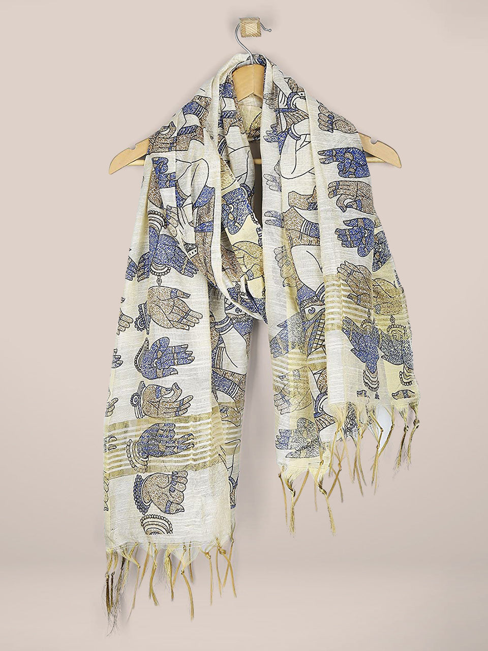Beige & Blue Printed Dupatta freeshipping - Dupatta Bazaar