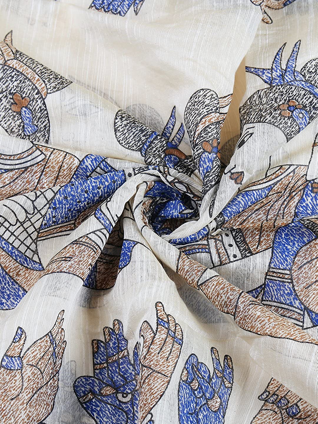Beige & Blue Printed Dupatta freeshipping - Dupatta Bazaar