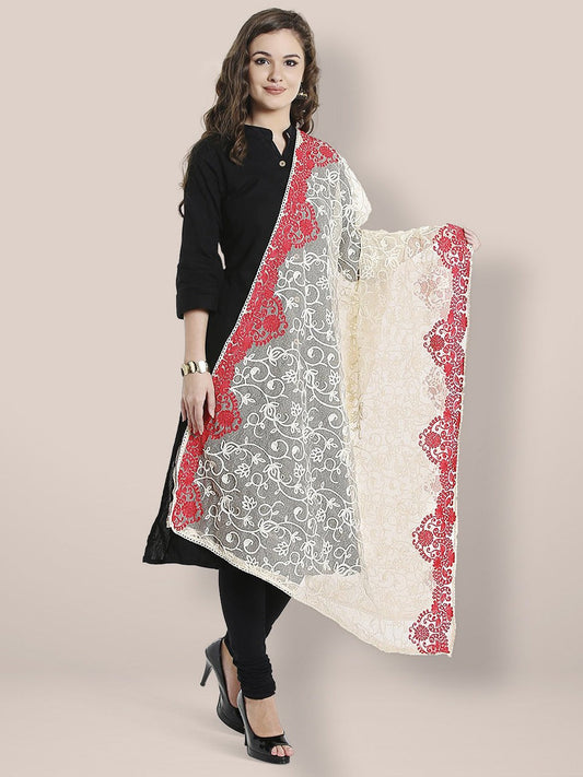 Off White Net Dupatta with  Embroidery. freeshipping - Dupatta Bazaar