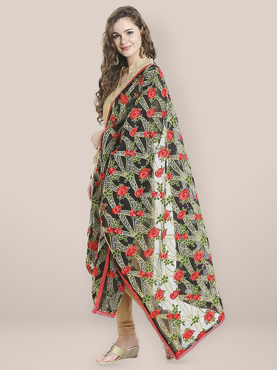 Black Cotton Blend Embroidered Dupatta freeshipping - Dupatta Bazaar