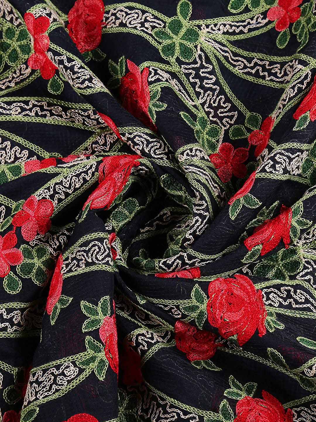 Black Cotton Blend Embroidered Dupatta freeshipping - Dupatta Bazaar