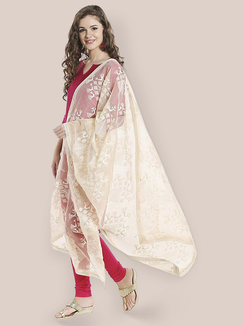 Off White Dupatta with Lucknowi Embroidery. freeshipping - Dupatta Bazaar