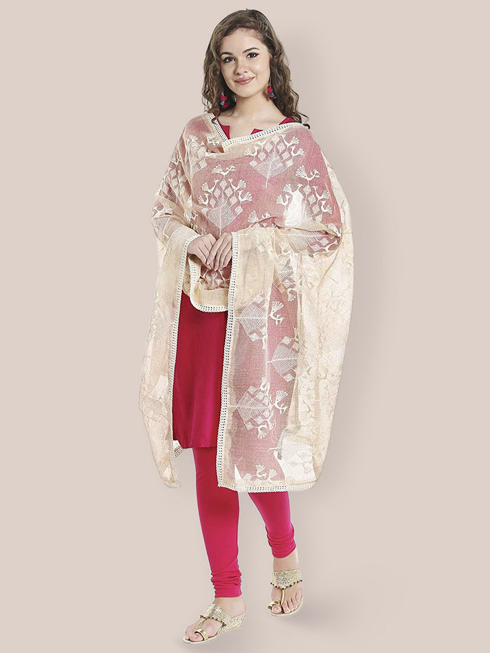 Off White Dupatta with Lucknowi Embroidery. freeshipping - Dupatta Bazaar