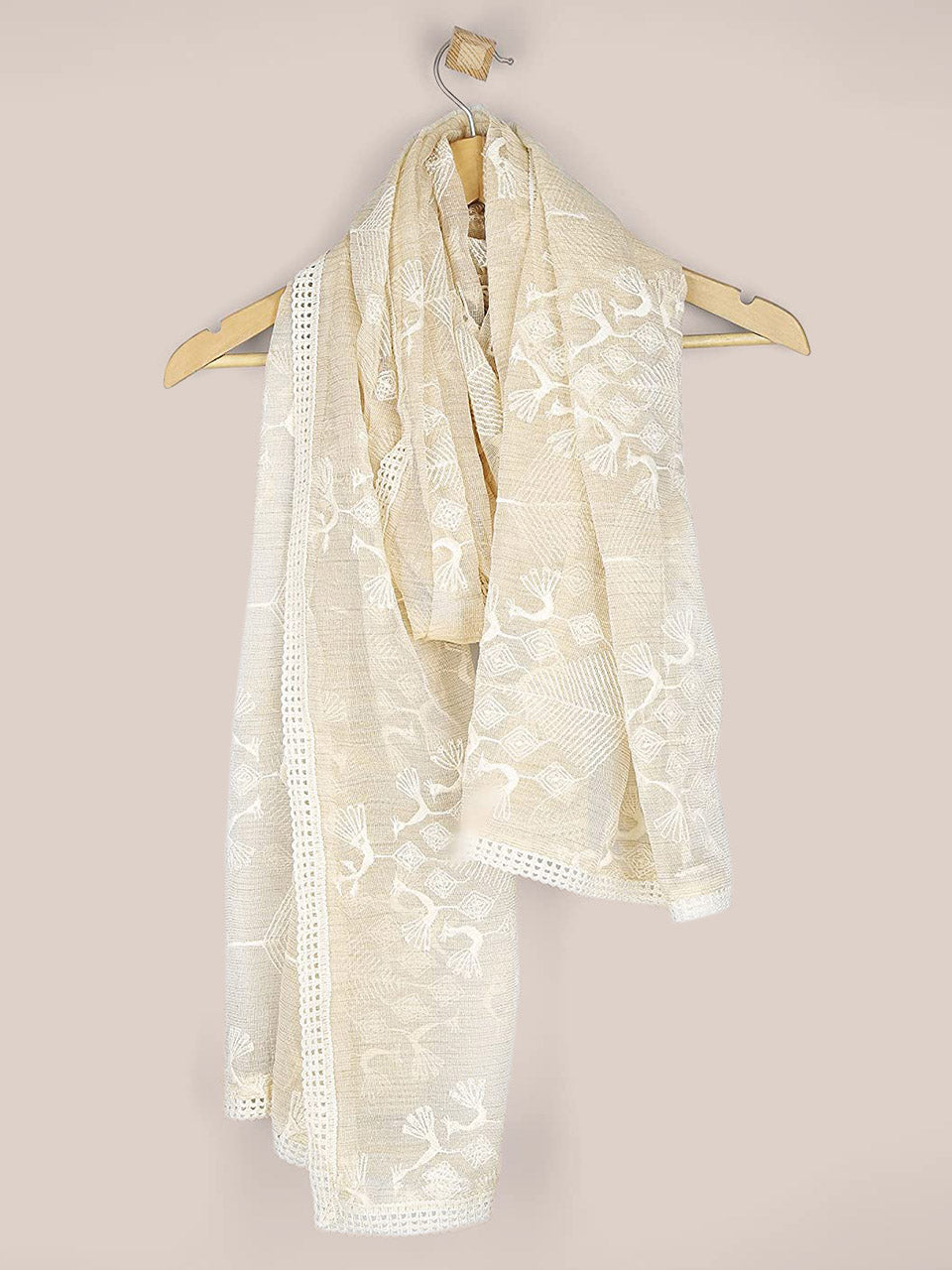 Off White Dupatta with Lucknowi Embroidery. freeshipping - Dupatta Bazaar
