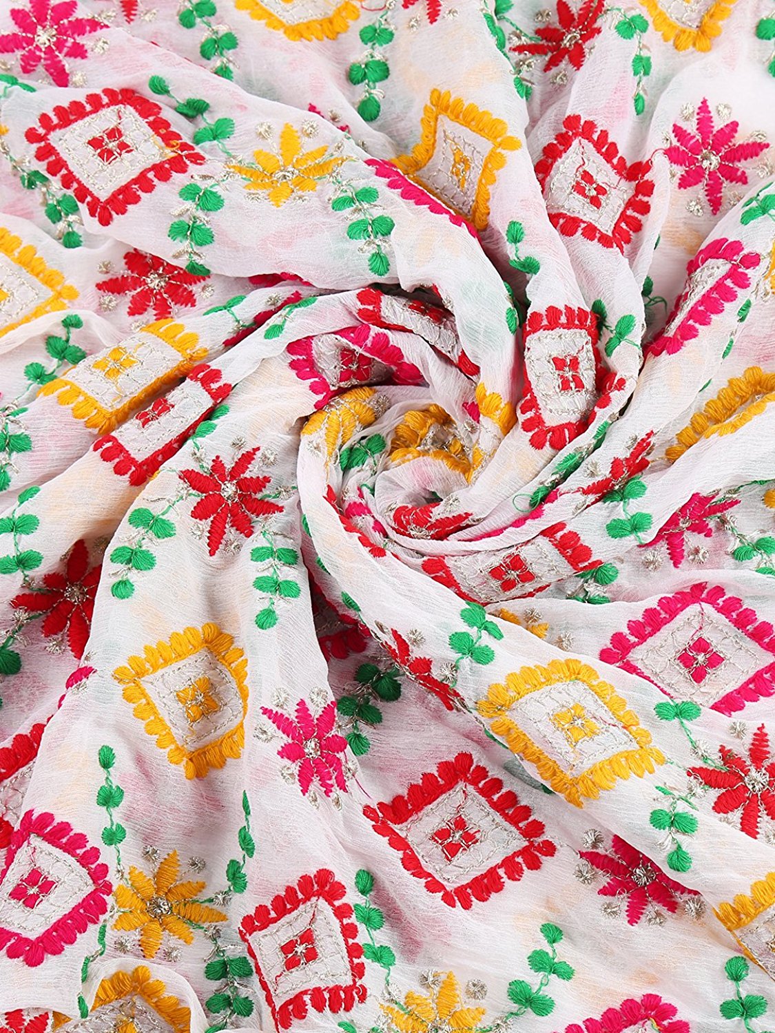 Dupatta Bazaar Woman's Multicoloured Embroidered Chiffon Dupatta - Dupatta Bazaar