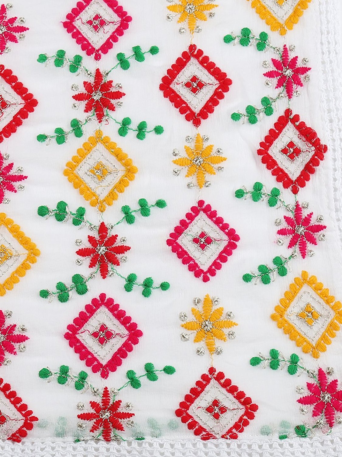 Dupatta Bazaar Woman's Multicoloured Embroidered Chiffon Dupatta - Dupatta Bazaar