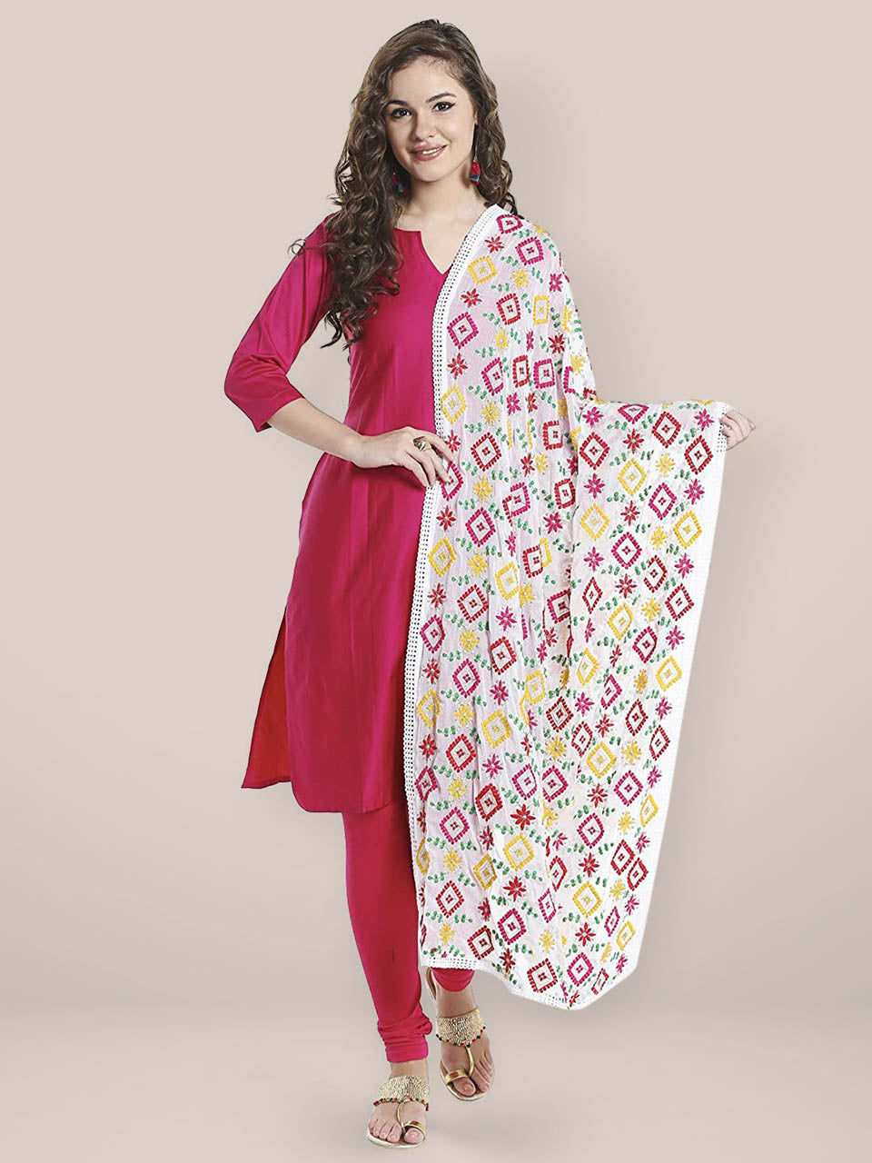 White  Phulkari Chiffon Dupatta freeshipping - Dupatta Bazaar