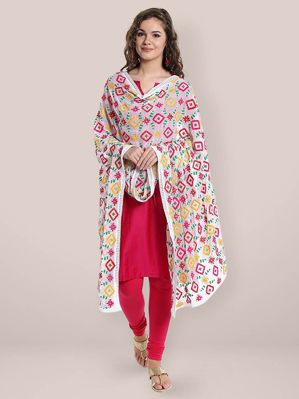 White  Phulkari Chiffon Dupatta freeshipping - Dupatta Bazaar