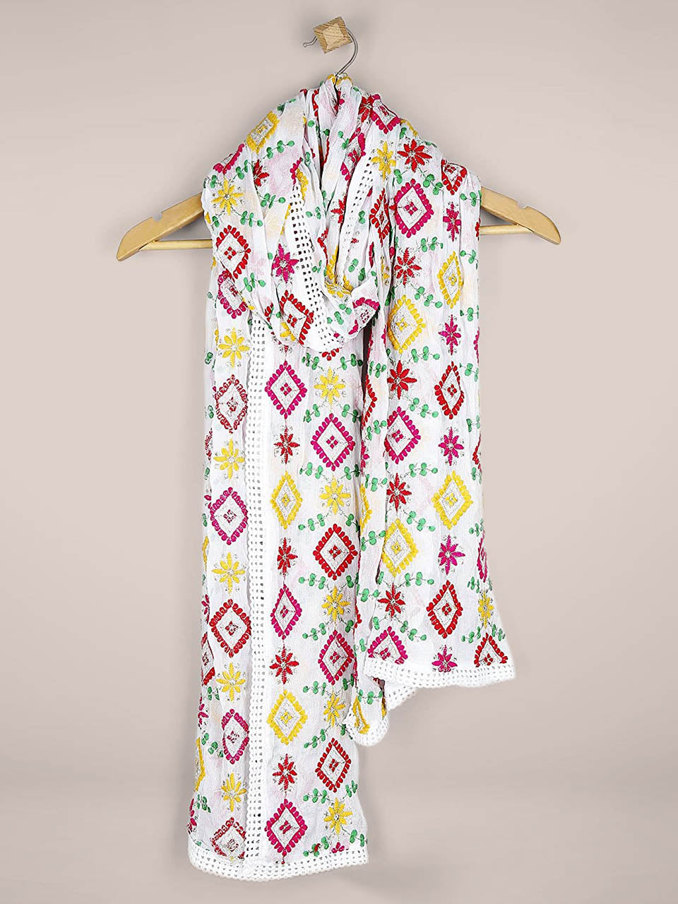 White  Phulkari Chiffon Dupatta freeshipping - Dupatta Bazaar