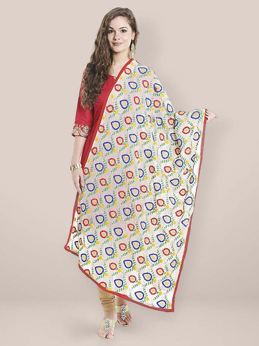 Beige  Phulkari Chiffon Dupatta freeshipping - Dupatta Bazaar