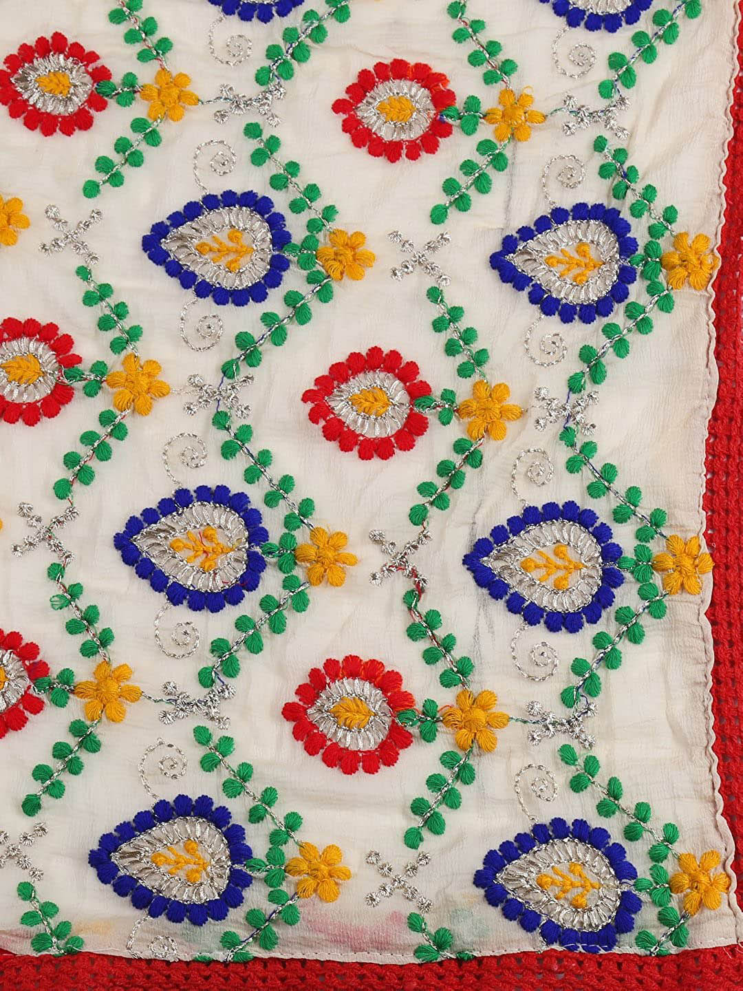 Beige  Phulkari Chiffon Dupatta freeshipping - Dupatta Bazaar