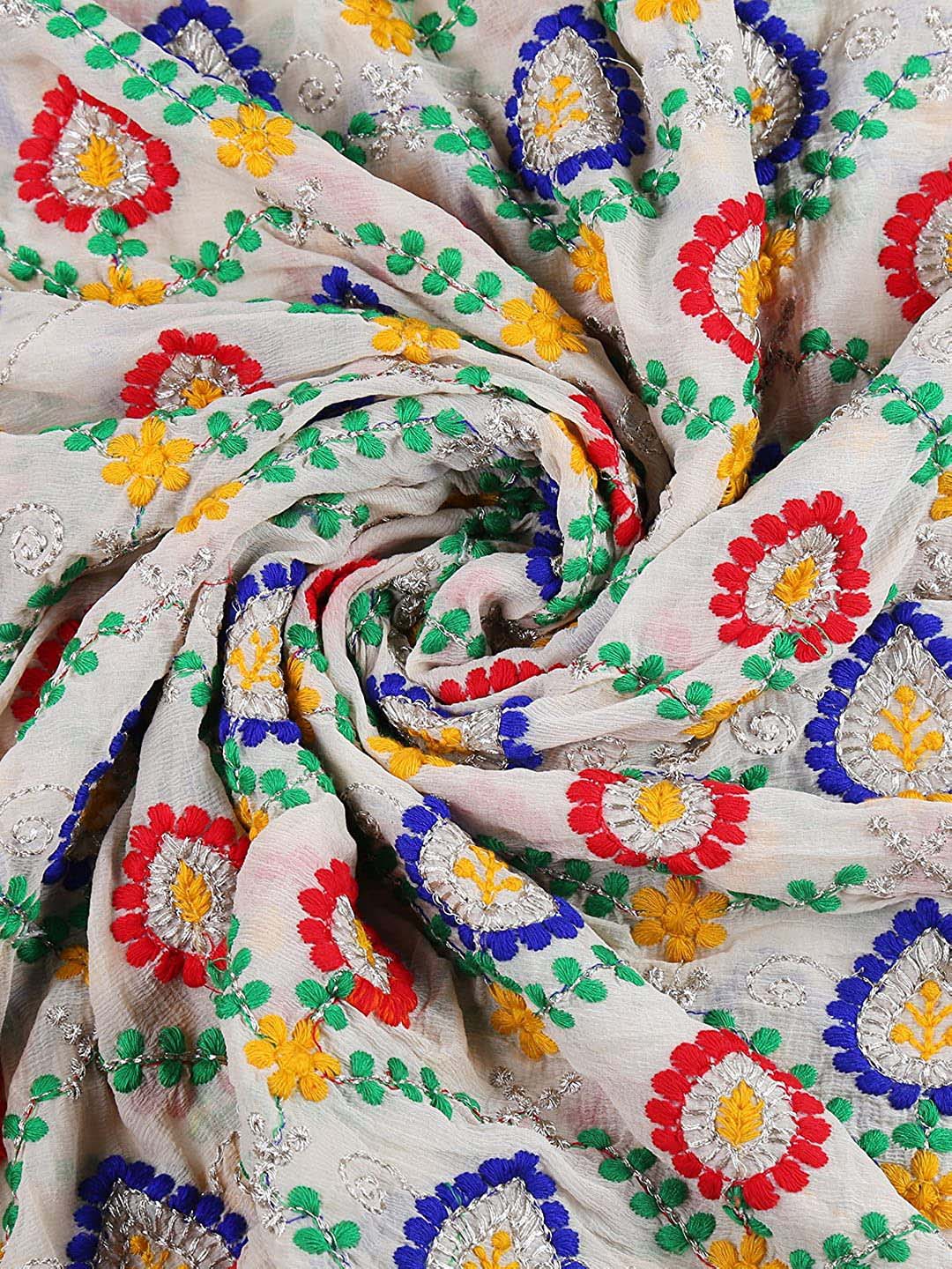 Beige  Phulkari Chiffon Dupatta freeshipping - Dupatta Bazaar