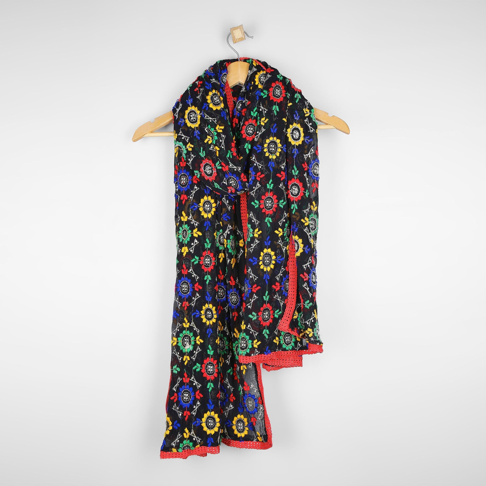 Dupatta Bazaar Woman's Multicoloured Embroidered Chiffon Dupatta - Dupatta Bazaar