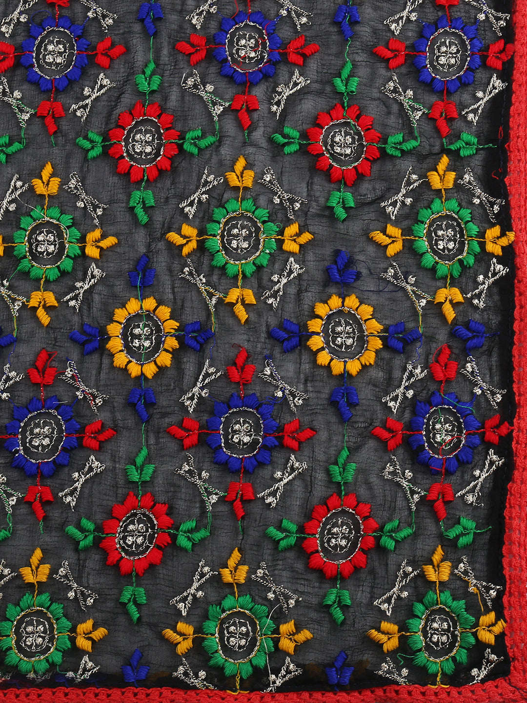 Dupatta Bazaar Woman's Multicoloured Embroidered Chiffon Dupatta - Dupatta Bazaar