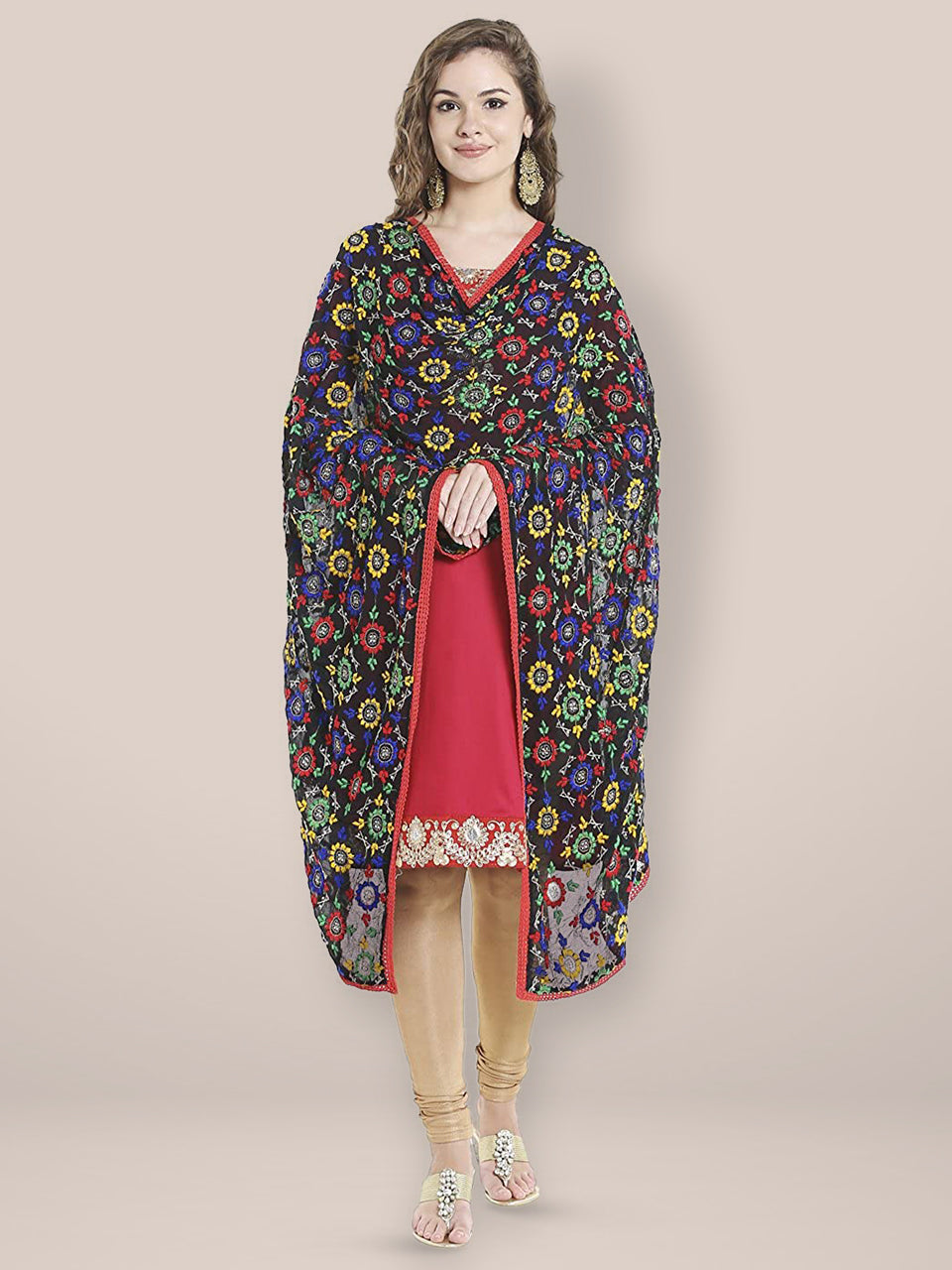 Black Chiffon Phulkari Dupatta freeshipping - Dupatta Bazaar