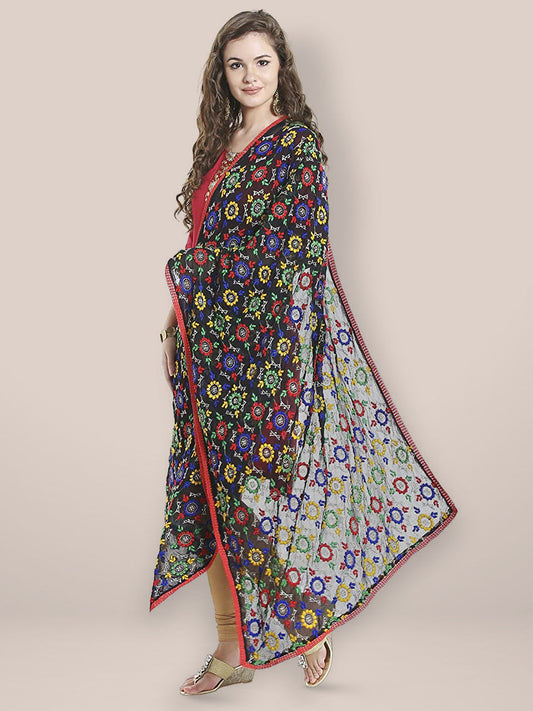 Black Chiffon Phulkari Dupatta freeshipping - Dupatta Bazaar