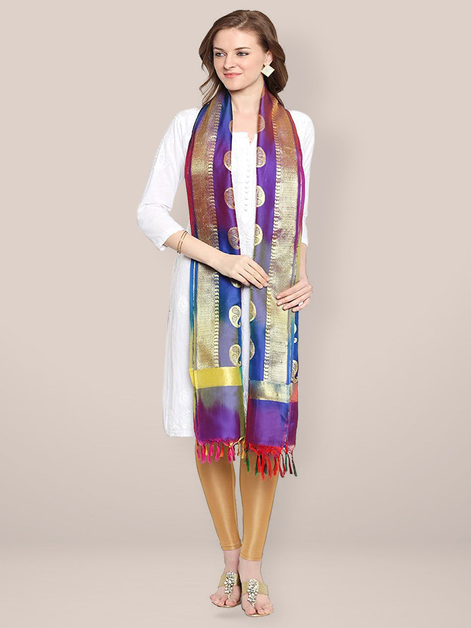 Blue, Shaded Banarasi Silk Dupatta freeshipping - Dupatta Bazaar