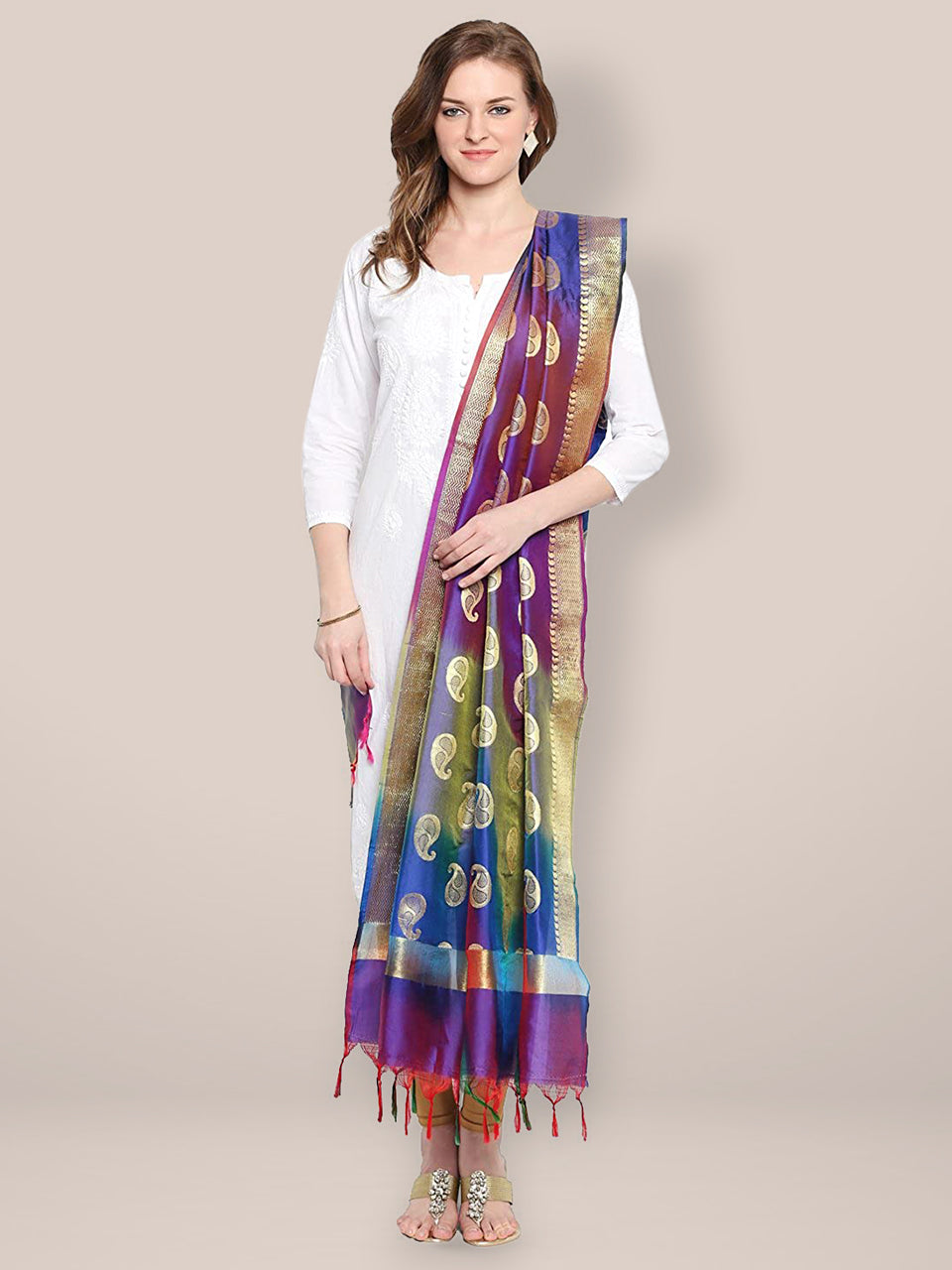 Blue, Shaded Banarasi Silk Dupatta freeshipping - Dupatta Bazaar