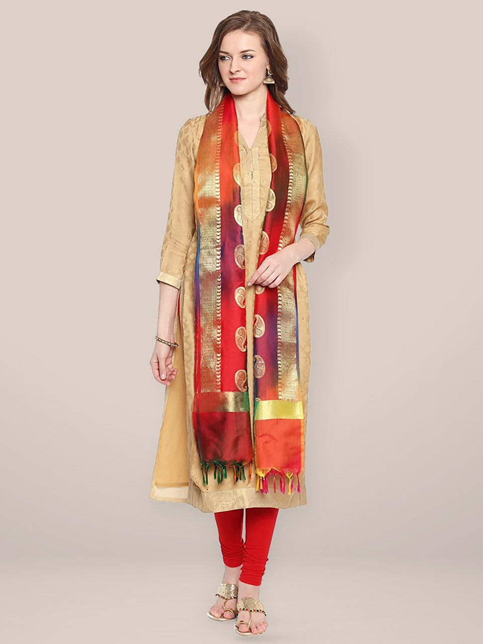 Red Shaded Banarasi Silk Dupatta freeshipping - Dupatta Bazaar