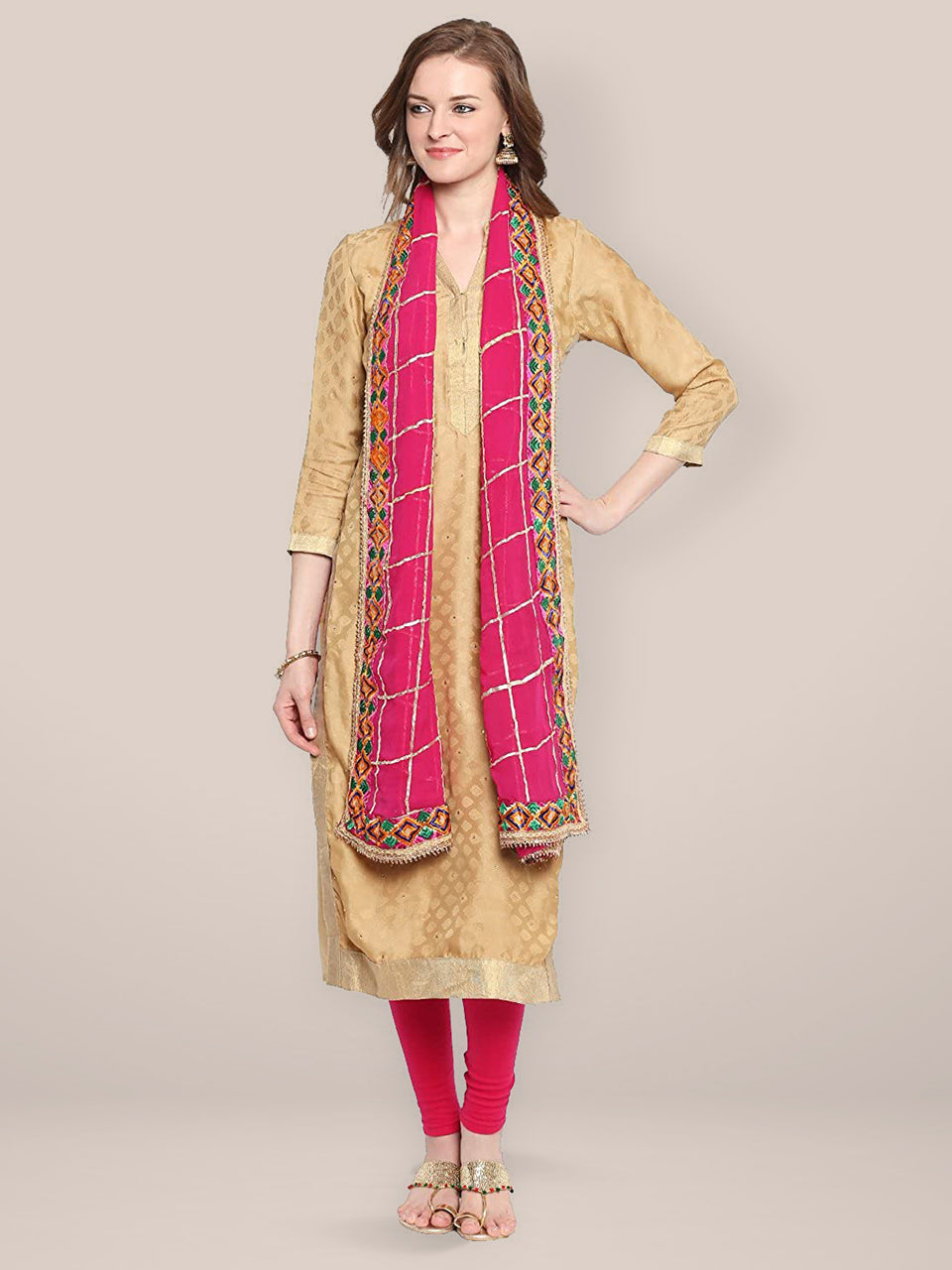 Pink Chiffon Dupatta with Phulkari Border freeshipping - Dupatta Bazaar
