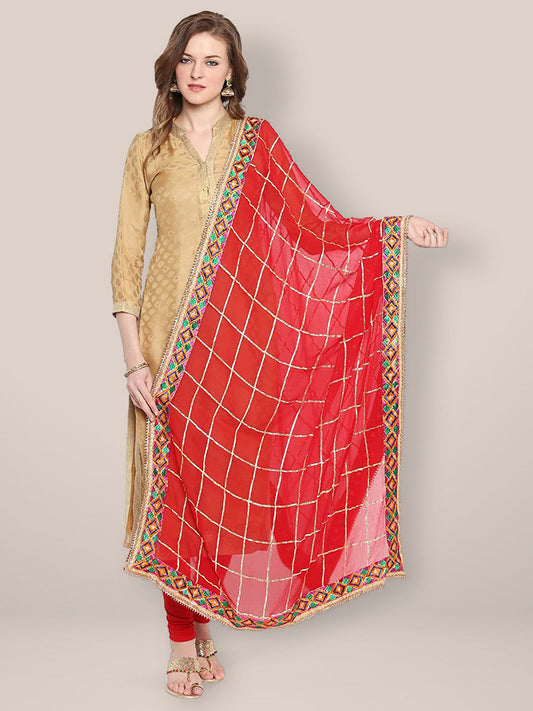 Red & Gold Phulkari Border Dupatta freeshipping - Dupatta Bazaar